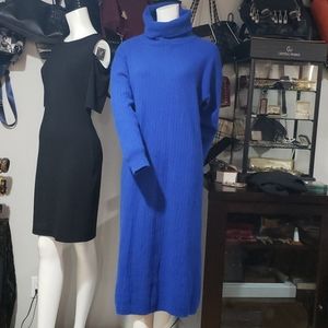 Turtleneck Ribbed Long Sleeve Dress - Royal Blue